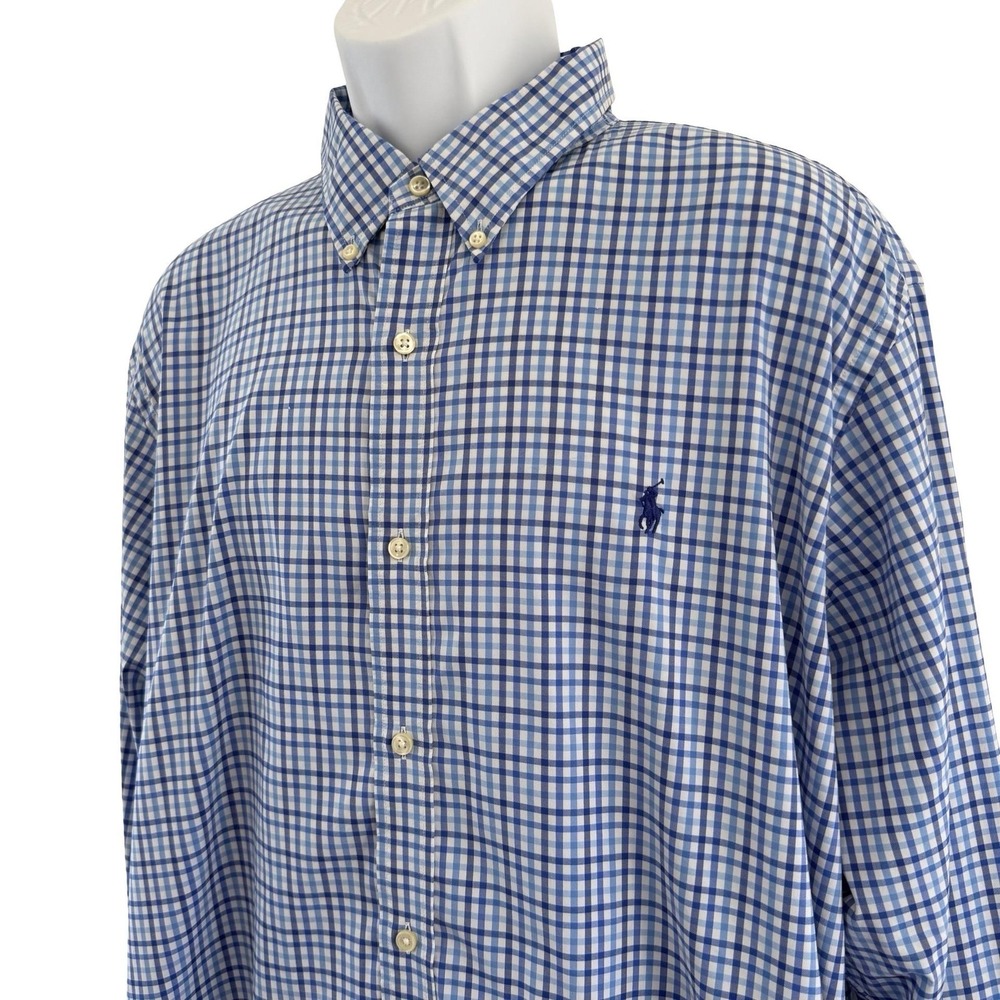 Polo Ralph Lauren Shirt Mens 2XL Blue Check Long Sleeve Performance Button Down